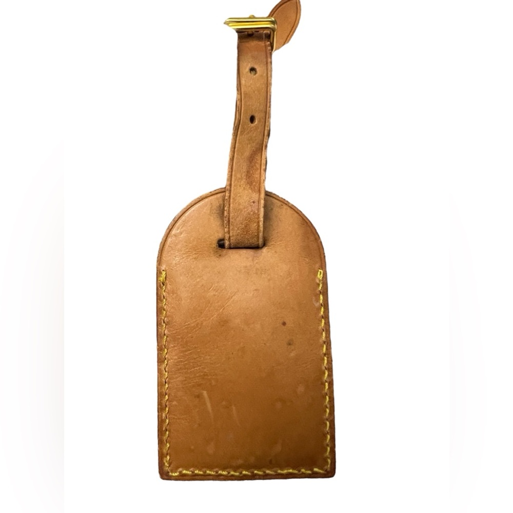 Vintage Louis Vuitton Vachetta Luggage Tag w/ Keepall Strap Holder - Picture 3 of 4